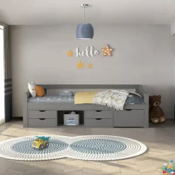 HOME DELUXE COSMOS kinderbed met lades - 90 x 200 cm grijs