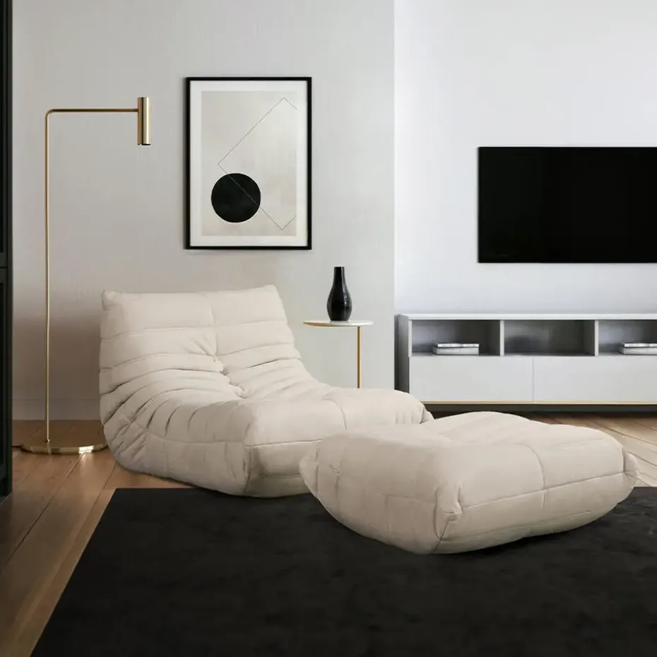 HOME DELUXE Relax fauteuil met kruk CHILL - Beige