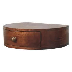 Honey Caramel Wandgemonteerde Afgeronde Nachtkastje, 1 Lade, Donkerbruin