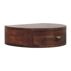 Honey Caramel Wandgemonteerde Afgeronde Nachtkastje, 1 Lade, Donkerbruin