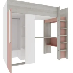 Hoogslaper Beau 90x200 met bureau & kast - oudroze