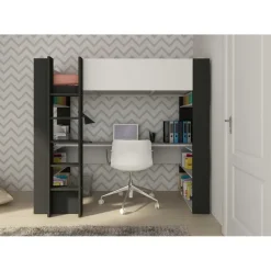 Hoogslaper Beau 90x200 met bureau - wit/grafiet