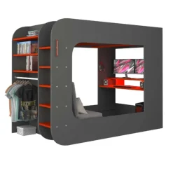 Hoogslaper Graham met gamebureau 120x200cm - antraciet/rood