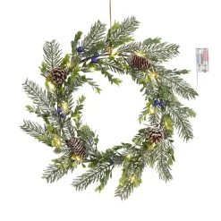 House of Seasons Kerstkrans met LED Verlichting - Ø42 cm - Groen