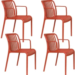 Housecraft Living Mante Tuinstoelen Armleuning Kunststof Terra/ Rood - Set van 4