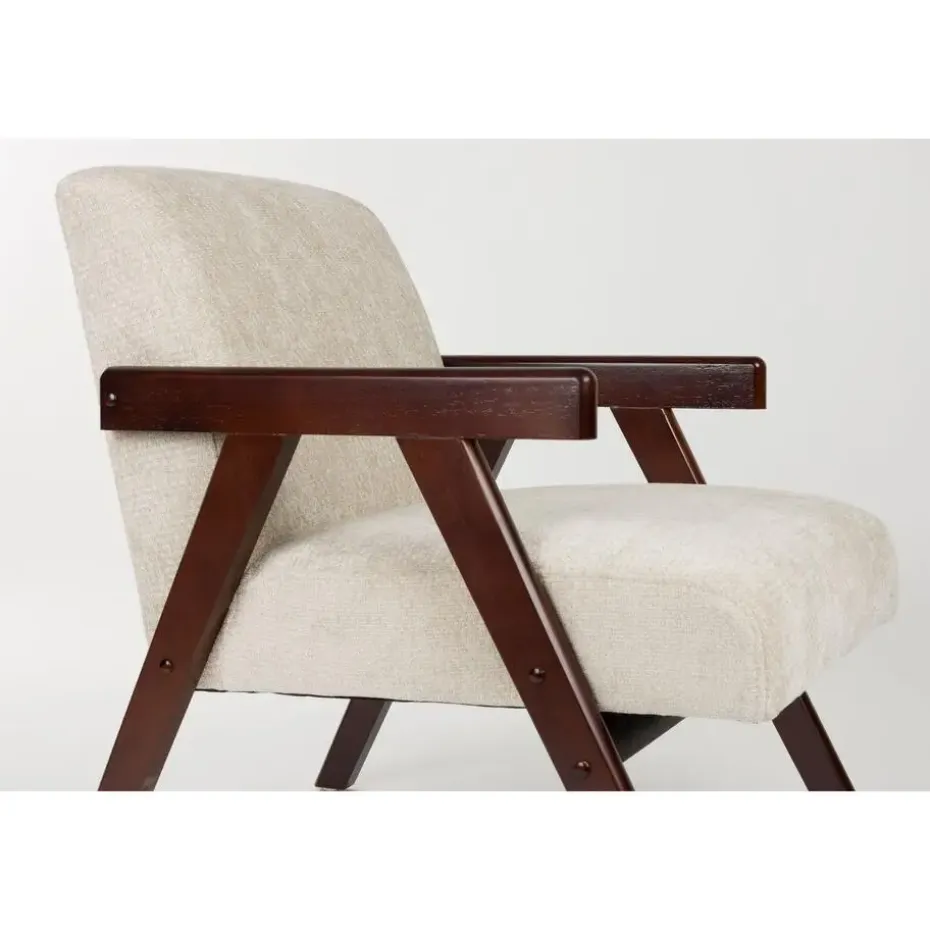Housecraft Living Panadero Fauteuil met armleuning Hout Bruin donker/ Beige