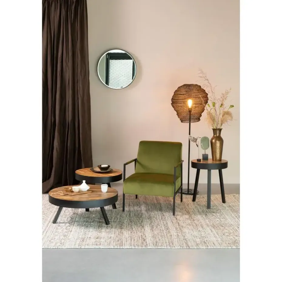 Housecraft Raj Spiegel/ Wandspiegel/ Badkamerspiegel Rond Metaal 60x60 cm Zwart