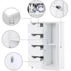 Houten Badkamer Buffet met 4 laden - Vrijstaand - Wit