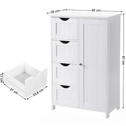 Houten Badkamer Buffet met 4 laden - Vrijstaand - Wit