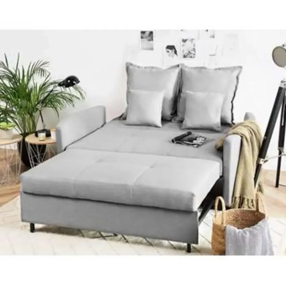 HOVIN - Slaapbank 2-zits - Lichtgrijs - Polyester