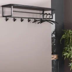 Hoyz - Kapstok Yucon - 6 Haken - Massief Acaciahout - Zwart - 100x30x27