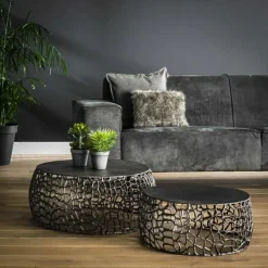 Hoyz - Salontafel Maze - Zwart/Grijs Metaal - Set van 2 - 75x75x30