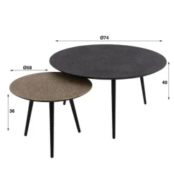 Hoyz - Salontafel Metallic - Rond - Grijs - Set van 2