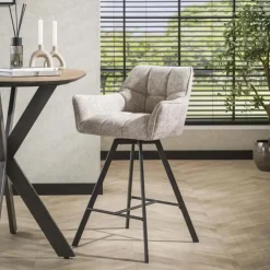 Hoyz Collection - Barstoel Raster Draaibaar - 2 Stuks - Rich Zandkleur