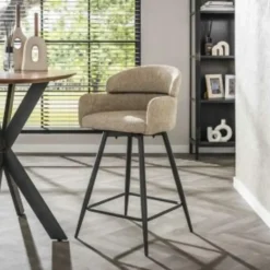 Hoyz Collection - Barstoel Draaibaar Boucle Ronde Rug 2 Stuks - Boucle Zandkleur