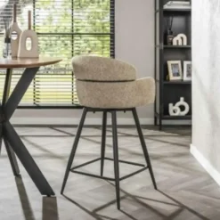 Hoyz Collection - Barstoel Draaibaar Boucle Ronde Rug 2 Stuks - Boucle Zandkleur