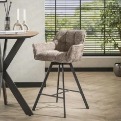 Hoyz Collection - Barstoel Raster Draaibaar - 2 Stuks - Rich Champagne