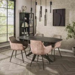 Hoyz Collection - Eetkamertafel 180 Deens Ovaal - 3D Melamine Slate Stone