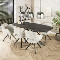 Hoyz Collection - Eettafel Metallic Deens Ovaal 215 Cm - Zwartbruin