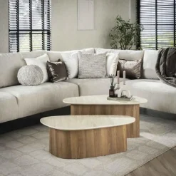 Hoyz Collection - Salontafel Romano Driehoekig - Keramisch Travertin - Set van 2