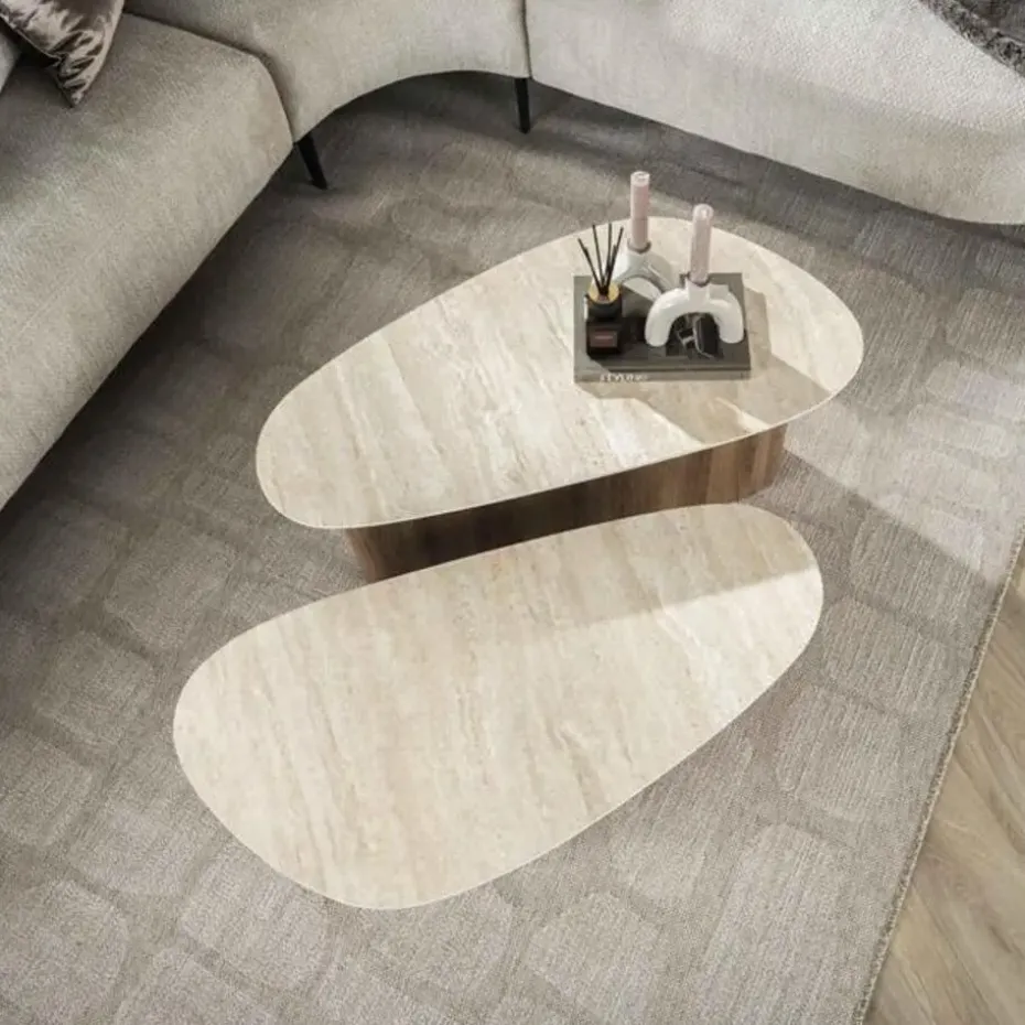 Hoyz Collection - Salontafel Romano Driehoekig - Keramisch Travertin - Set van 2