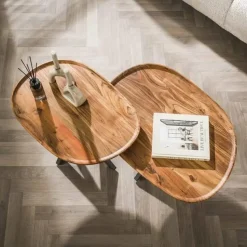 Hoyz Collection - Salontafel Spider - Massief Acacia Naturel - Set van 2