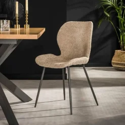 Hoyz Collection - Stoel Ronde Buis 4 Stuks - Boucle Zandkleur