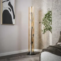Hoyz Collection - Vloerlamp 5L Tube Amber Glas - Artic Zwart