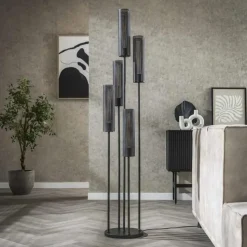 Hoyz Collection - Vloerlamp 5L Getrapt Tube Mesh - Artic Zwart