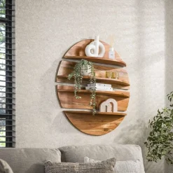 Hoyz Collection - Wandschap Set-4 Rond - Massief Margosa Naturel