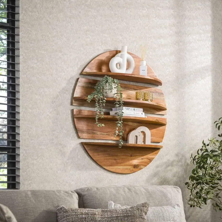 Hoyz Collection - Wandschap Set-4 Rond - Massief Margosa Naturel