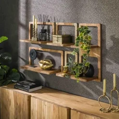 Hoyz Collection - Wandschap Curvy - Massief Acacia Naturel - Set van 5