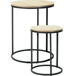 H&S Bijzettafeltjes set 2x - zwart/naturel - D40 x H50/D30 x H40 cm