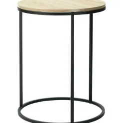 H&S Bijzettafeltjes set 2x - zwart/naturel - D40 x H50/D30 x H40 cm