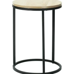 H&S Bijzettafeltjes set 2x - zwart/naturel - D40 x H50/D30 x H40 cm