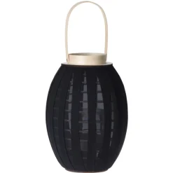 H&S Collection Lantaarn - hout met stof - zwart - 34 cm