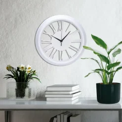 H&S collection Wandklok Memphis - D37 cm - kunststof - ivoor wit