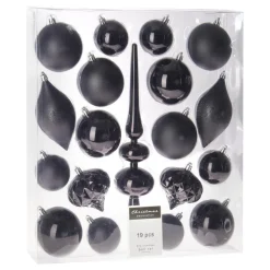 H&S Kerstballen met piek - 19st - kunststof - zwart - 6-8-13 cm