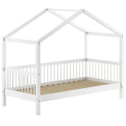 Huisbed Forrest 90x200cm met bedhekje en bedlade - wit beukenhout