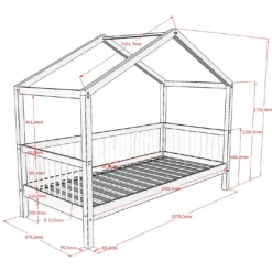Huisbed Forrest 90x200cm met bedhekje en bedlade - wit beukenhout
