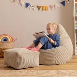 icon - Dalton Kinderzitzak Stoel met Poef - Ribfluweel - Beige