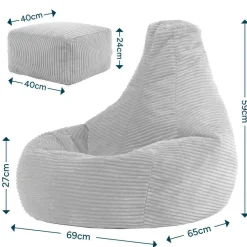 icon - Dalton Kinderzitzak Stoel met Poef - Ribfluweel - Beige