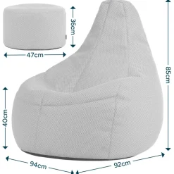 icon - Dalton XL Zitzak Fauteuil met Poef - Gaming - Zwart