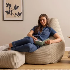 icon - Dalton XL Zitzak Fauteuil met Poef - Gaming - Ribfluweel - Beige