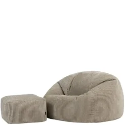 icon - Kingston XL Zitzak Fauteuil met Poef - Ribfluweel - Beige
