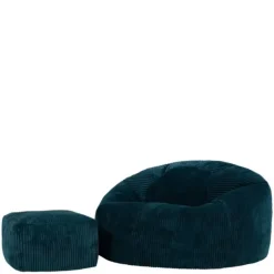 icon - Kingston XL Zitzak Fauteuil met Poef - Ribfluweel - Blauwgroen