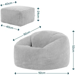 icon - Kingston XL Zitzak Fauteuil met Poef - Ribfluweel - Blauwgroen