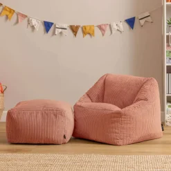 icon - Natalia Kinderzitzak Stoel met Poef - Ribfluweel - Oud roze