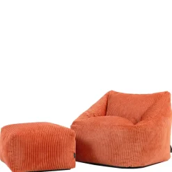 icon - Natalia Kinderzitzak Stoel met Poef - Ribfluweel - Terra-oranje