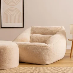 icon - Natalia XL Zitzak Fauteuil met Ronde Poef -Imitatiebont - Beige